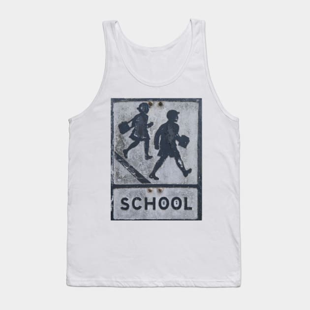Old faded UK road sign for a school in Glastonbury Tank Top by stevepaint